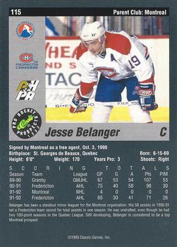 1993 Classic Pro Prospects #115 Jesse Belanger Back