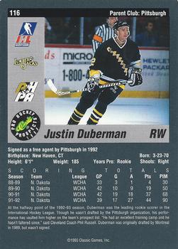 1993 Classic Pro Prospects #116 Justin Duberman Back