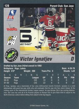 1993 Classic Pro Prospects #128 Victor Ignatjev Back