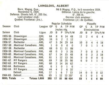 1965-66 Coca-Cola NHL Players #NNO Al Langlois Back
