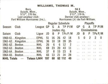 1965-66 Coca-Cola NHL Players #NNO Tom Williams Back