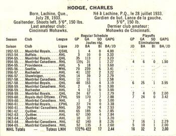 1965-66 Coca-Cola NHL Players #NNO Charlie Hodge Back