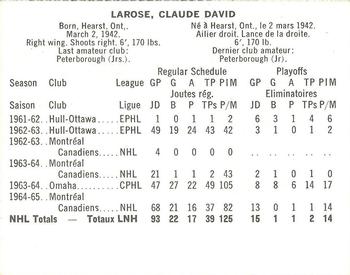 1965-66 Coca-Cola NHL Players #NNO Claude Larose Back