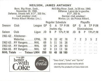 1965-66 Coca-Cola NHL Players #NNO Jim Neilson Back