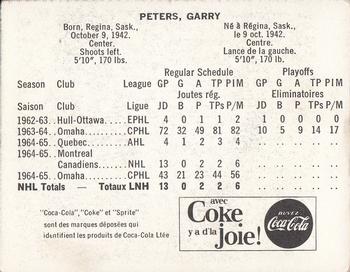 1965-66 Coca-Cola NHL Players #NNO Garry Peters Back