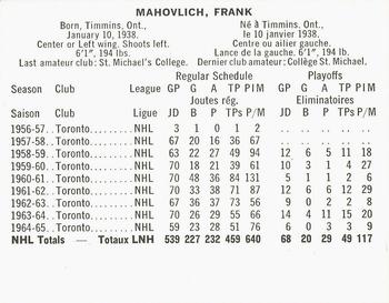 1965-66 Coca-Cola NHL Players #NNO Frank Mahovlich Back