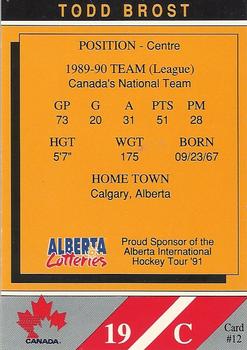 1990-91 Alberta Lotteries Team Canada #12 Todd Brost Back