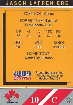 1990-91 Alberta Lotteries Team Canada #14 Jason Lafreniere Back
