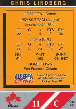 1990-91 Alberta Lotteries Team Canada #15 Chris Lindberg Back