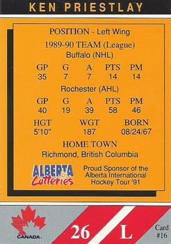 1990-91 Alberta Lotteries Team Canada #16 Ken Priestlay Back