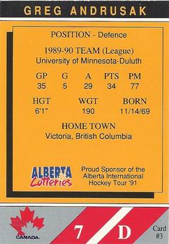 1990-91 Alberta Lotteries Team Canada #3 Greg Andrusak Back