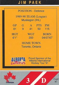 1990-91 Alberta Lotteries Team Canada #7 Jim Paek Back