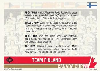 1992 Future Trends '76 Canada Cup #118 Team Finland Back