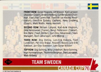 1992 Future Trends '76 Canada Cup #119 Team Sweden Back