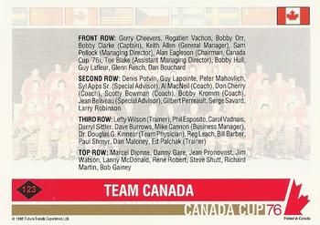 1992 Future Trends '76 Canada Cup #123 Team Canada Back