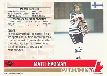 1992 Future Trends '76 Canada Cup #148 Matti Hagman Back