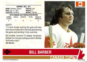1992 Future Trends '76 Canada Cup #169 Bill Barber Back