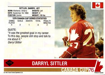 1992 Future Trends '76 Canada Cup #175 Darryl Sittler  Back