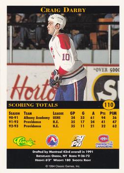 1994 Classic Pro Hockey Prospects #110 Craig Darby Back