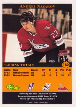 1994 Classic Pro Hockey Prospects #180 Andrei Nazarov Back