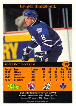 1994 Classic Pro Hockey Prospects #188 Grant Marshall Back