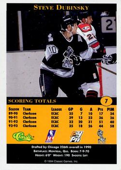 1994 Classic Pro Hockey Prospects #7 Steve Dubinsky Back