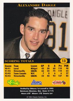 1994 Classic Pro Hockey Prospects #13 Alexandre Daigle Back