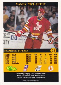 1994 Classic Pro Hockey Prospects #22 Sandy McCarthy Back
