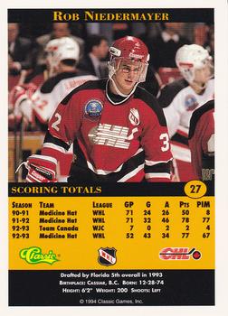 1994 Classic Pro Hockey Prospects #27 Rob Niedermayer Back