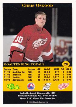 1994 Classic Pro Hockey Prospects #28 Chris Osgood Back