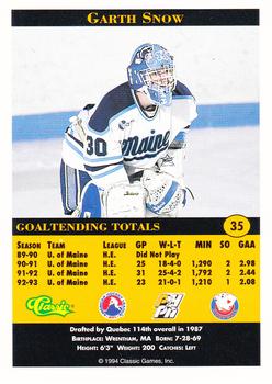 1994 Classic Pro Hockey Prospects #35 Garth Snow Back
