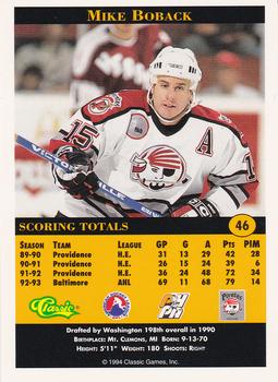 1994 Classic Pro Hockey Prospects #46 Mike Boback Back