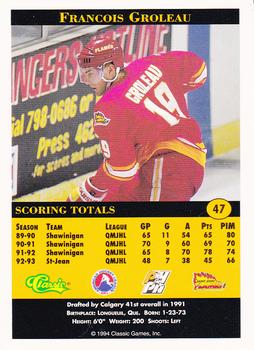 1994 Classic Pro Hockey Prospects #47 Francois Groleau Back