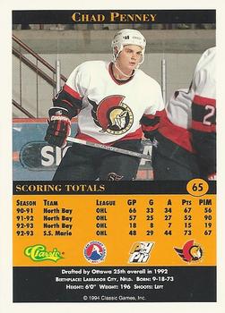 1994 Classic Pro Hockey Prospects #65 Chad Penney Back
