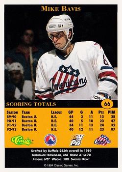 1994 Classic Pro Hockey Prospects #66 Mike Bavis Back