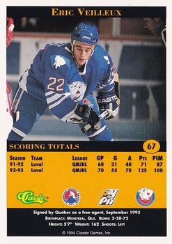 1994 Classic Pro Hockey Prospects #67 Eric Veilleux Back