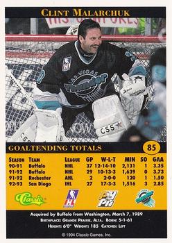 1994 Classic Pro Hockey Prospects #85 Clint Malarchuk Back