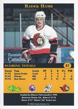 1994 Classic Pro Hockey Prospects #87 Radek Hamr Back