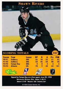1994 Classic Pro Hockey Prospects #107 Shawn Rivers Back