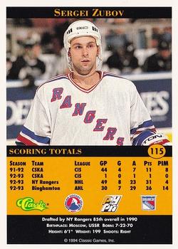 1994 Classic Pro Hockey Prospects #115 Sergei Zubov Back