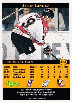 1994 Classic Pro Hockey Prospects #134 Jamie Linden Back