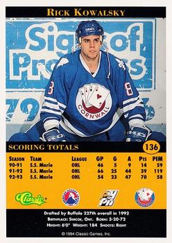 1994 Classic Pro Hockey Prospects #136 Rick Kowalsky Back