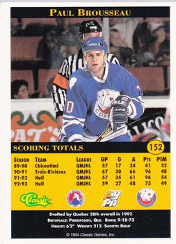 1994 Classic Pro Hockey Prospects #152 Paul Brousseau Back
