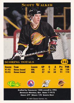1994 Classic Pro Hockey Prospects #165 Scott Walker Back
