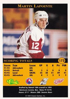 1994 Classic Pro Hockey Prospects #173 Martin Lapointe Back