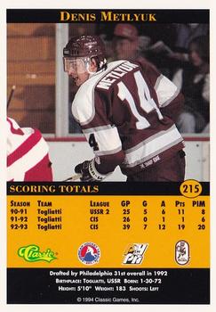 1994 Classic Pro Hockey Prospects #215 Denis Metlyuk Back