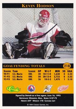 1994 Classic Pro Hockey Prospects #218 Kevin Hodson Back