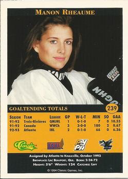 1994 Classic Pro Hockey Prospects #239 Manon Rheaume Back