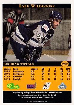 1994 Classic Pro Hockey Prospects #242 Lyle Wildgoose Back