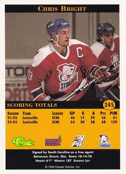 1994 Classic Pro Hockey Prospects #245 Chris Bright Back